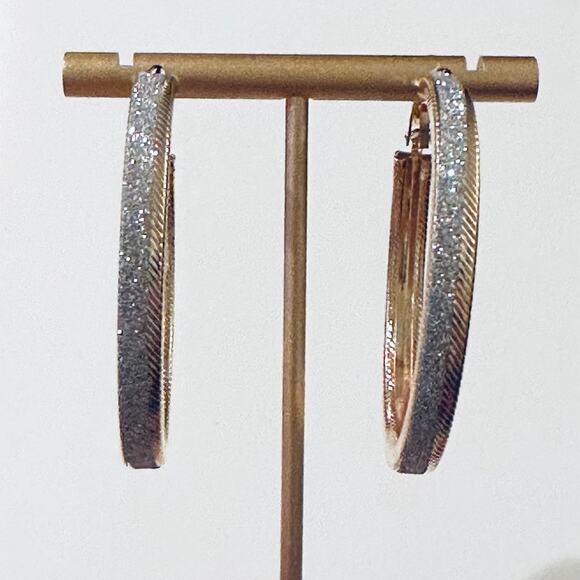 Gold Glitter Hoop Earrings - Picture 2 of 2